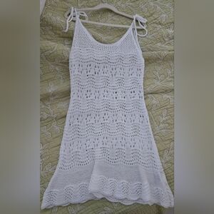 Chic White Crochet Beach Cover-Up Dress XXS